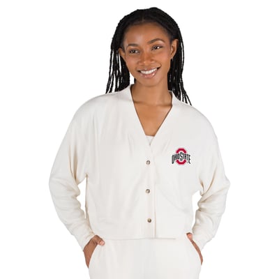  Ohio State Buckeyes Profile Women's Concepts Button-Front Cardigan - Cream