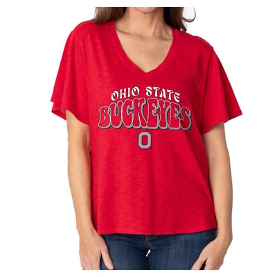  Ohio State Buckeyes Women's Fawn Flutter Sleeve T-Shirt - Scarlet