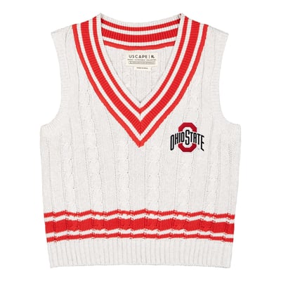  Ohio State Buckeyes Uscape Apparel Women's Renew Cable V-Neck Vest Sweater - Ash