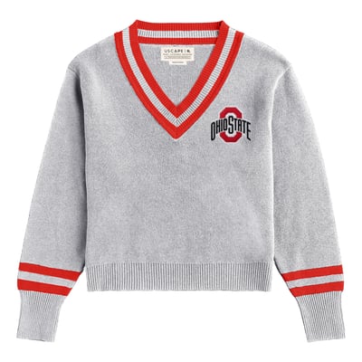  Ohio State Buckeyes Uscape Apparel Women's Renew V-Neck Sweater - Ash