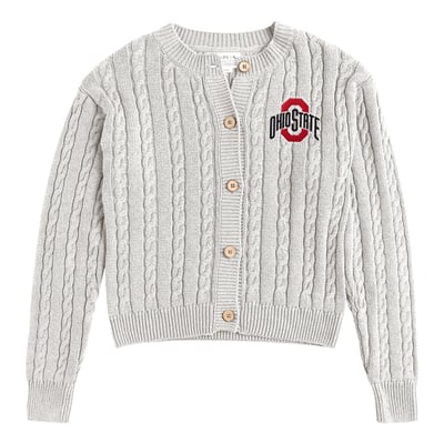  Ohio State Buckeyes Uscape Apparel Women's Renew Cable Cardigan Sweater - Gray