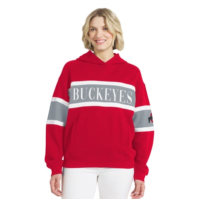  Ohio State Buckeyes WEAR by Erin Andrews Women's Colorblock Hoodie - Scarlet
