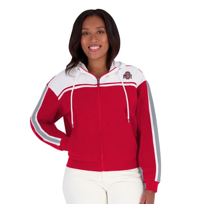  Ohio State Buckeyes WEAR by Erin Andrews Women's Colorblock Sleeve Stripe Full-Zip Hoodie - Scarlet