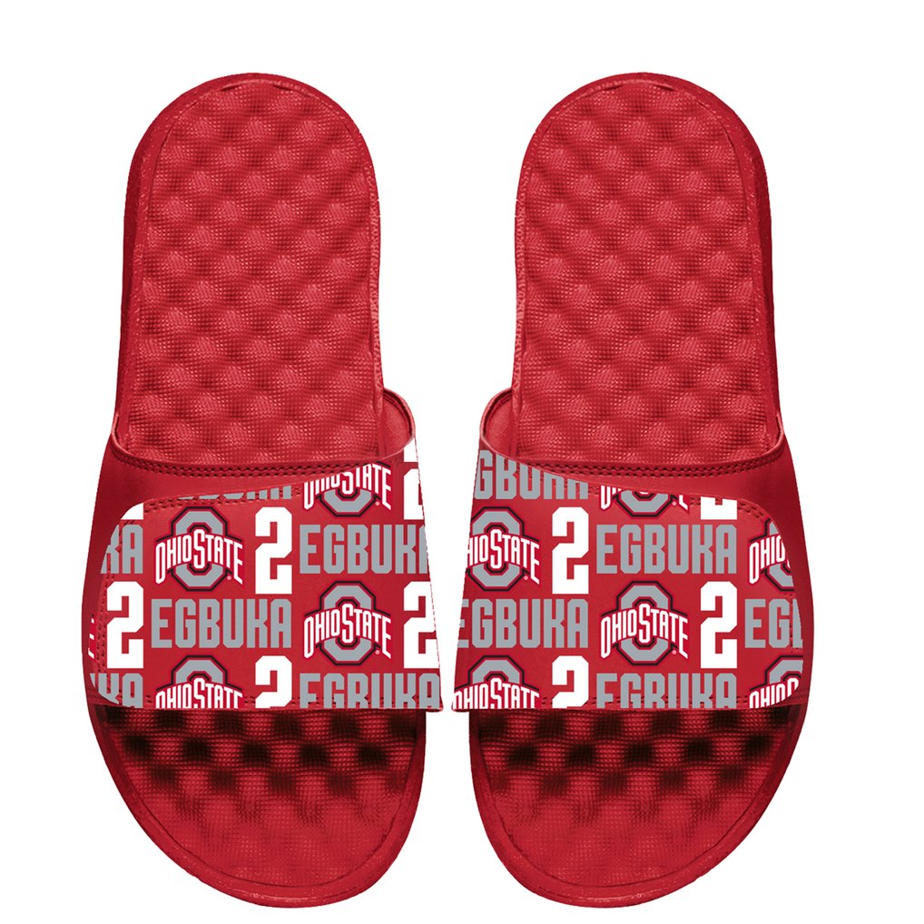 Emeka Egbuka Ohio State Buckeyes ISlide Youth NIL Pattern Slide Sandals - Scarlet