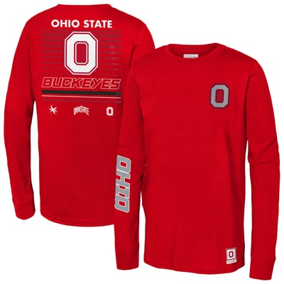 Ohio State Buckeyes Mitchell & Ness Youth Triple Play Long Sleeve T-Shirt - Scarlet