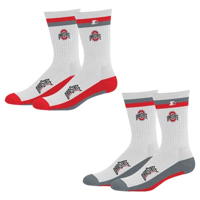 Ohio State Buckeyes Starter Youth Starter Stripe Top End Two-Pack Crew Socks Set - White
