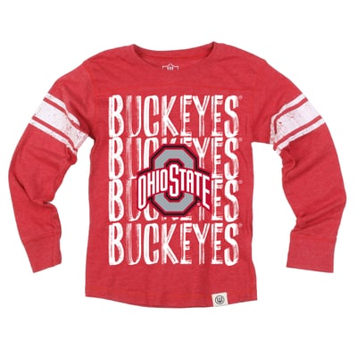  Ohio State Buckeyes Wes & Willy Youth Long Sleeve Football Jersey T-Shirt - Scarlet