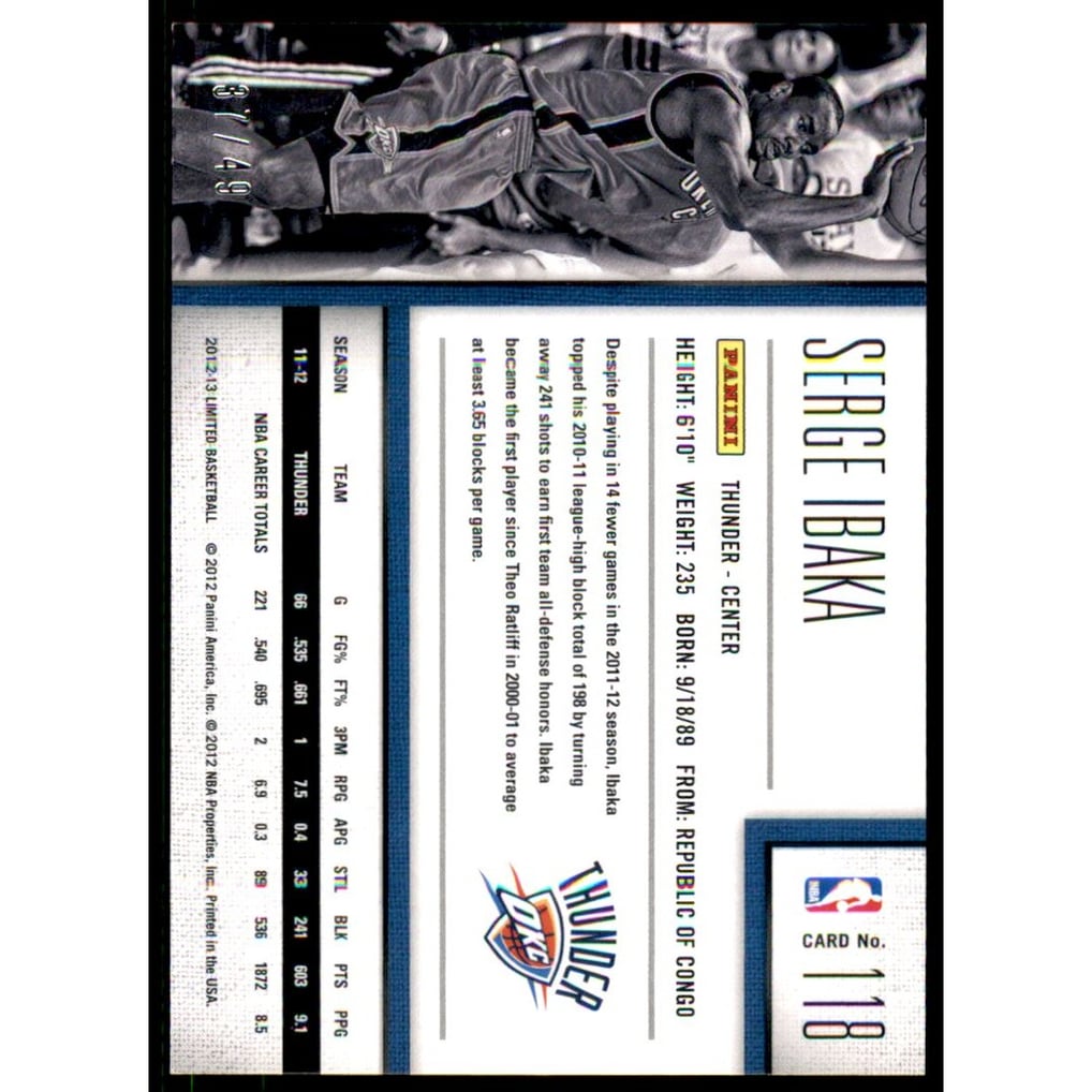 2012-13 Limited Silver Spotlight #118 Serge Ibaka