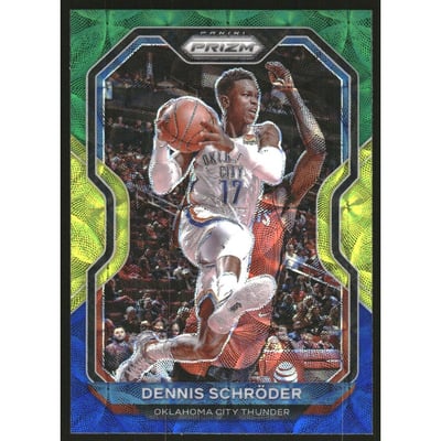 2020-21 Panini Prizm Prizms Choice Blue Yellow and Green #128 Dennis Schroder