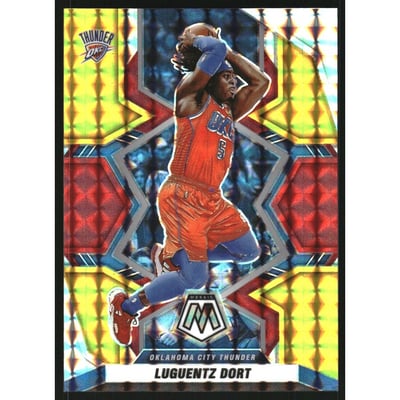 2021-22 Panini Mosaic Mosaic Choice Fusion Red and Yellow #31 Luguentz Dort