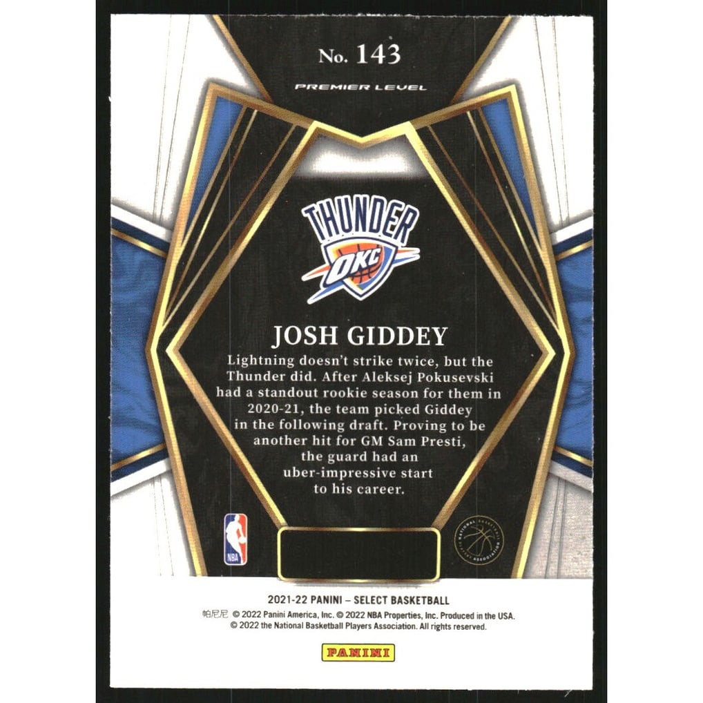 2021-22 Select Blue #143 Josh Giddey