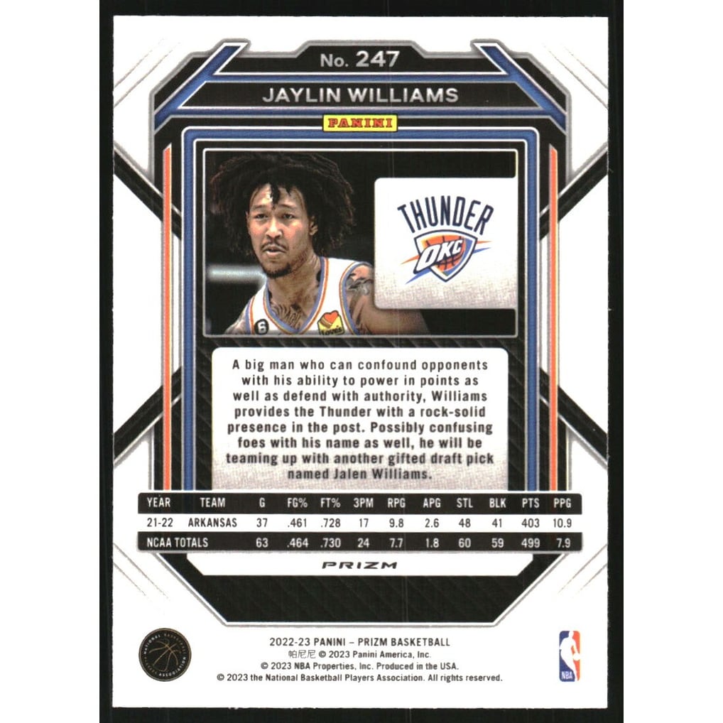 2022-23 Panini Prizm Prizms Ice #247 Jaylin Williams