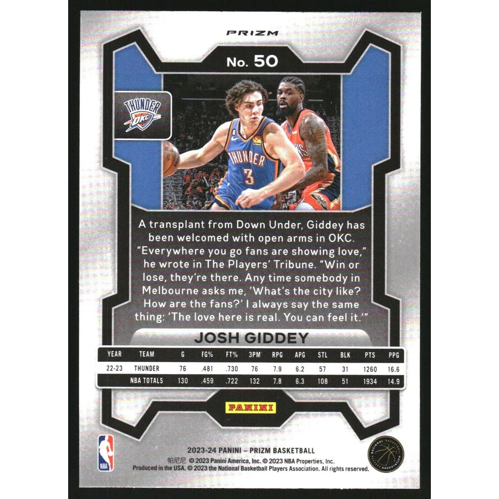 2023-24 Panini Prizm Prizms Ruby Wave #50 Josh Giddey