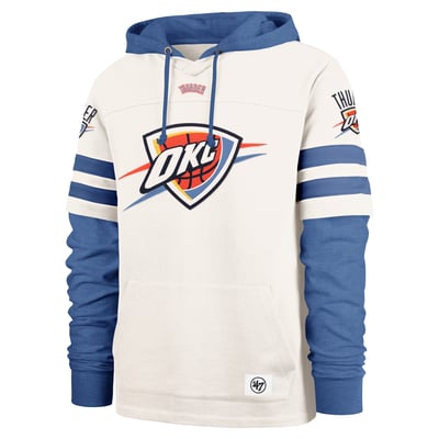  Oklahoma City Thunder '47 Split Zone Cornerback Duo Fleece Hoodie - Cream/Blue