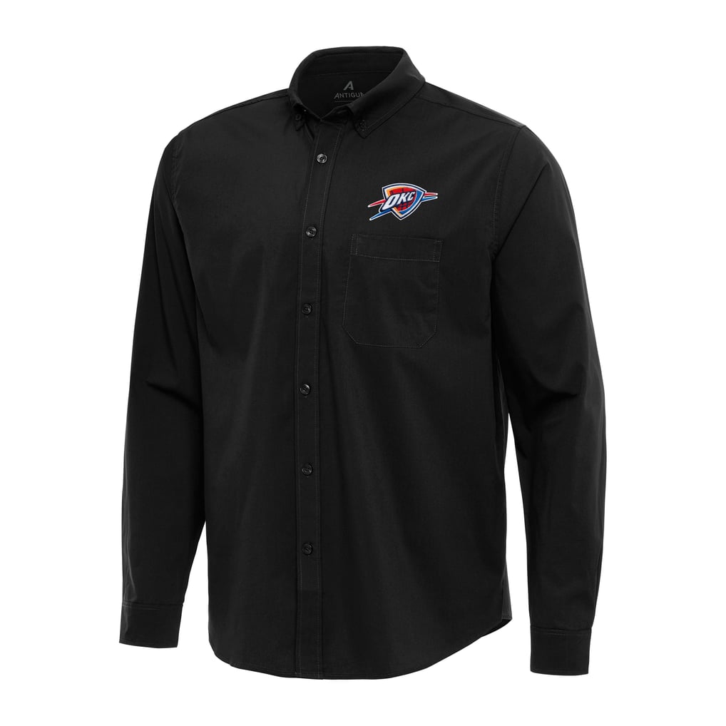 Oklahoma City Thunder Antigua Flight Woven Tri-Blend Long Sleeve Button-Down Shirt - Black