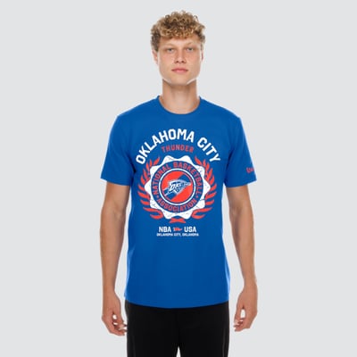  Oklahoma City Thunder New Era Laurel Crest Flocking T-Shirt - Blue