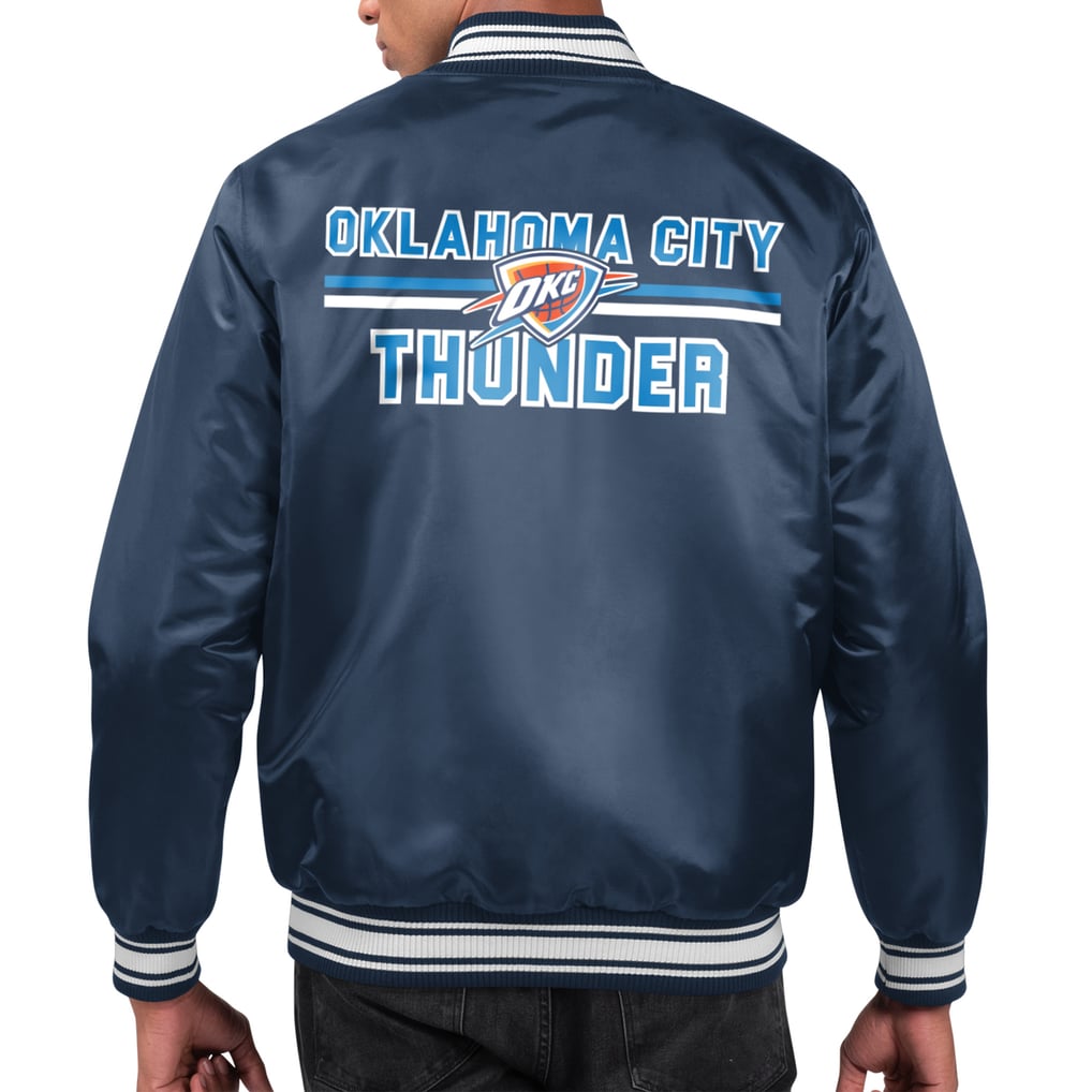  Oklahoma City Thunder Starter Printed Team Name Satin Varsity Full-Snap Jacket - Navy