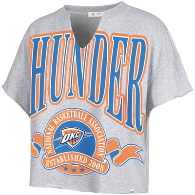 Oklahoma City Thunder '47 Women's Banners Out Oversized Notch Neck T-Shirt - Heather Gray