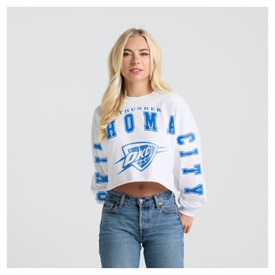 Oklahoma City Thunder Fanatics Women's Spirit Jersey Cropped Long Sleeve T-Shirt - White