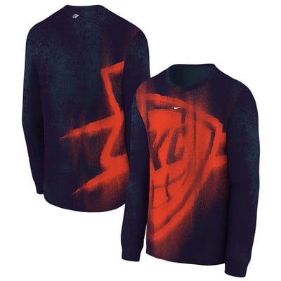  Oklahoma City Thunder Nike Youth 2026/27 Standard Issue Maximal Allover Long Sleeve T-Shirt - Navy