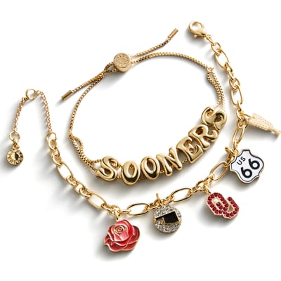 Oklahoma Sooners BaubleBar Two-Piece Delicate Charm & Slogan Bracelet Set