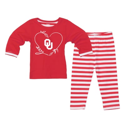  Oklahoma Sooners Wes & Willy Girls Toddler 2-Piece Long Sleeve Top and Pants Set - Crimson