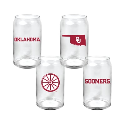  Oklahoma Sooners Indigo Falls Core Collectors Glass Can 4-Pack Set