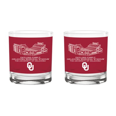  Oklahoma Sooners Indigo Falls Core Stadium Two-Piece 14oz. Rocks Glass Set