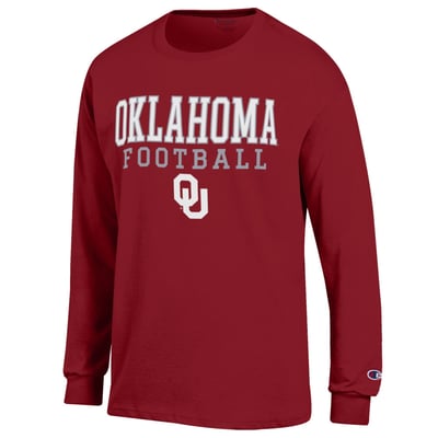 Oklahoma Sooners Champion Football Stack Long Sleeve T-Shirt - Crimson
