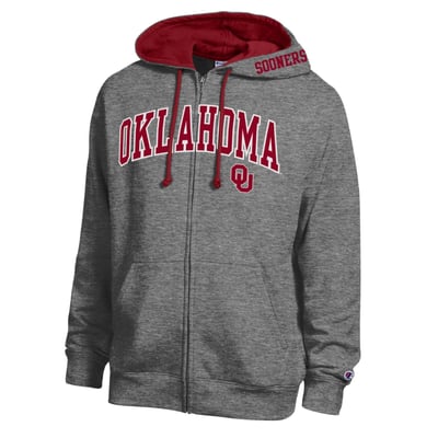 Oklahoma Sooners Champion Arch Logo Full-Zip Fleece Hoodie - Heather Charcoal