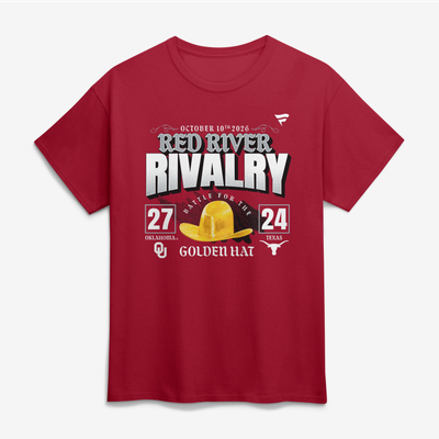 Oklahoma Sooners vs. Texas Longhorns 2026 Red River Rivalry Score T-Shirt - Crimson