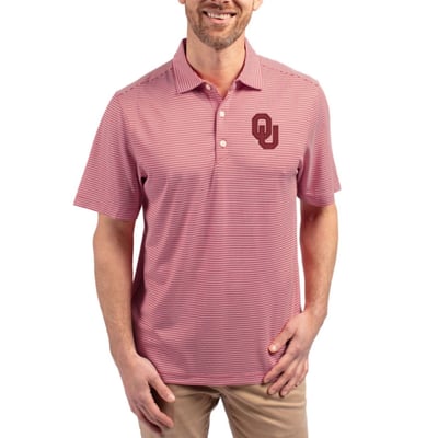  Oklahoma Sooners Cutter & Buck Forge Recycled Double Stripe 4-Way Stretch Polo - Crimson