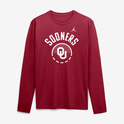 Oklahoma Sooners Jordan Brand 2026 Courtside Basketball Shootaround Legend Dri-FIT Long Sleeve T-Shirt - Crimson