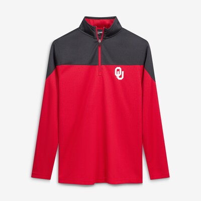 Oklahoma Sooners Top of the World Textured Color Block Quarter-Zip Top - Crimson/Heathered Black