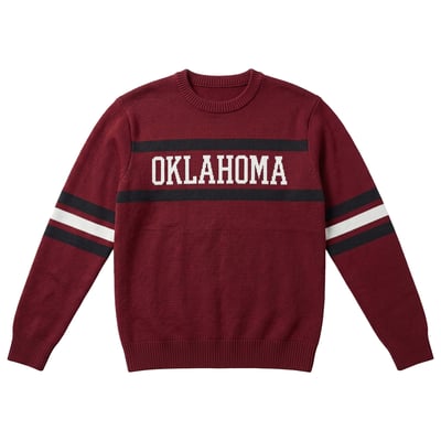  Oklahoma Sooners Uscape Apparel Renew Sleeve Stripe Sweater - Crimson
