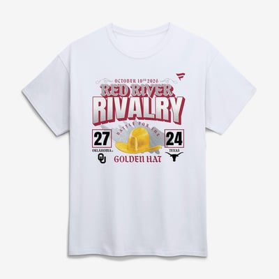Oklahoma Sooners vs. Texas Longhorns 2026 Red River Rivalry Score T-Shirt - White