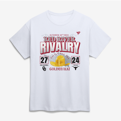 Oklahoma Sooners vs. Texas Longhorns 2026 Red River Rivalry Score T-Shirt - White