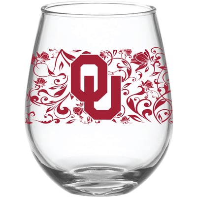 Oklahoma Sooners 15oz. Floral Stemless Wine Glass