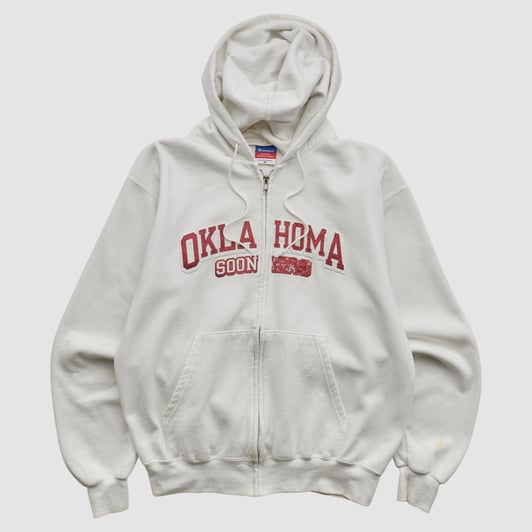 Oklahoma Sooners Champion 2000s Hooded Full Zip Sweatshirt - White - M by Fanatics Real Vintage