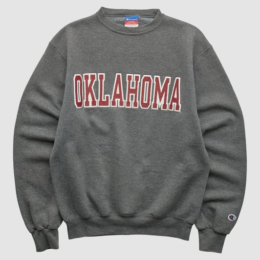 Oklahoma Sooners Champion 2000s Pullover Sweatshirt - Dark Heather Gray - XS by Fanatics Real Vintage