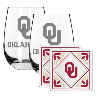 Oklahoma Sooners The Memory Company 15oz. Stemless Wine Glass & Coaster Set
