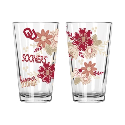 Oklahoma Sooners The Memory Company Two-Piece 16oz. Flowers Pint Glass Set