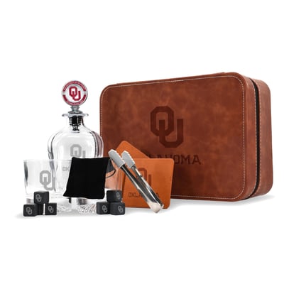 Oklahoma Sooners The Memory Company Whiskey Decanter Set & Faux Leather Case