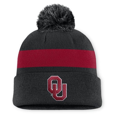 Oklahoma Sooners Jordan Brand Unisex Primetime Stripe Cuffed Knit Hat with Pom - Black
