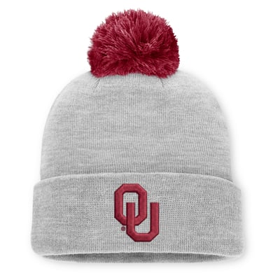 Oklahoma Sooners Jordan Brand Unisex Primetime Script Cuffed Knit Hat with Pom - Heather Gray