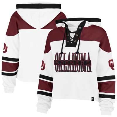  Oklahoma Sooners '47 Women's Cut Thru Cropped Superior Lacer Pullover Hoodie - White