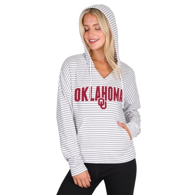  Oklahoma Sooners Concepts Sport Women's French Terry Striped V-Neck Hoodie - White