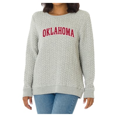 Oklahoma Sooners Flying Colors Apparel Women's Kinsley Quilted Sweater - Heather Gray
