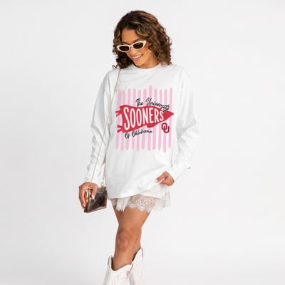 Oklahoma Sooners Gameday Couture Women's Rally Stripe Oversized Long Sleeve T-Shirt - White