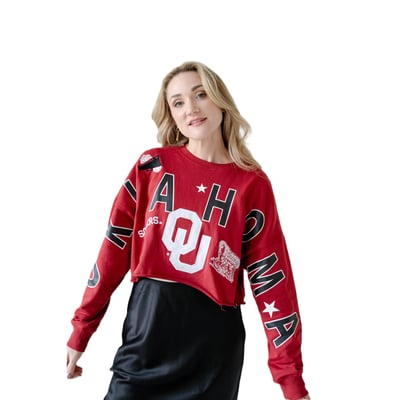 Oklahoma Sooners Gameday Social Women's Patch Phipps Sweatshirt - Crimson
